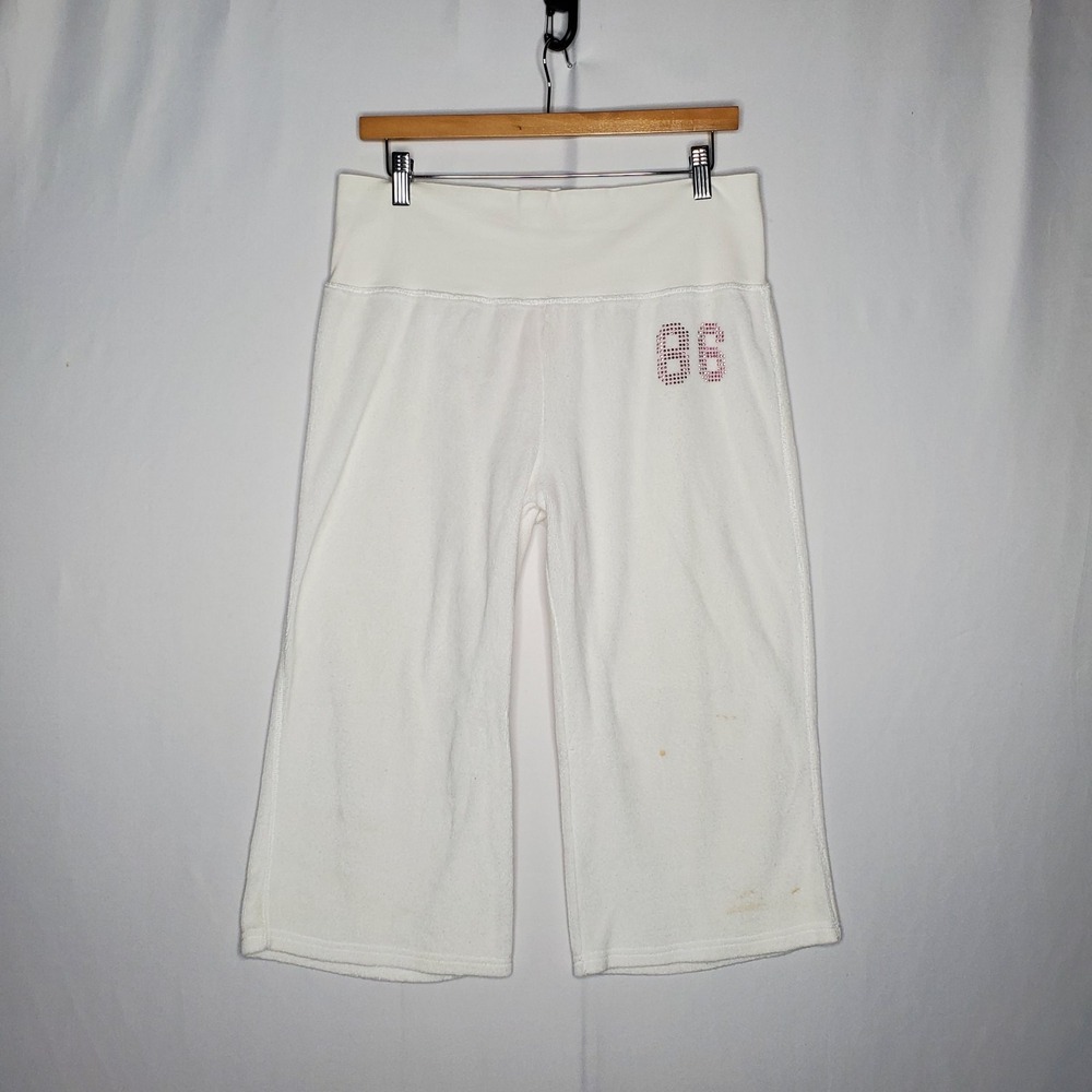 Pink Victorias Secret Y2K Bling Wide Leg Crop Terrycloth Pants Large 2008 Baddie